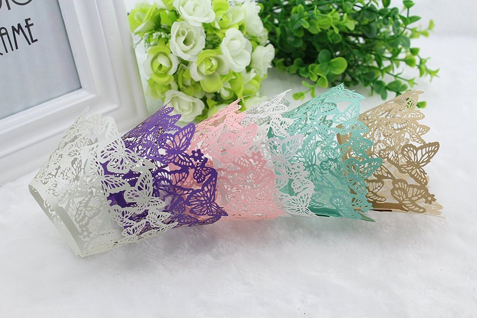 Finex&reg; 100pcs *Butterfly* Wedding Cupcake Liner Wrappers Muffin Wrapper Paper Baking Party Decoration (Blue) N21