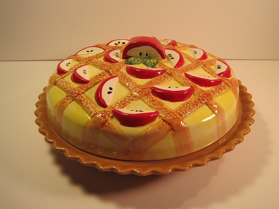 Oggi Ceramic Pie Plate and Cover, Apple Design, 11 Inches N2