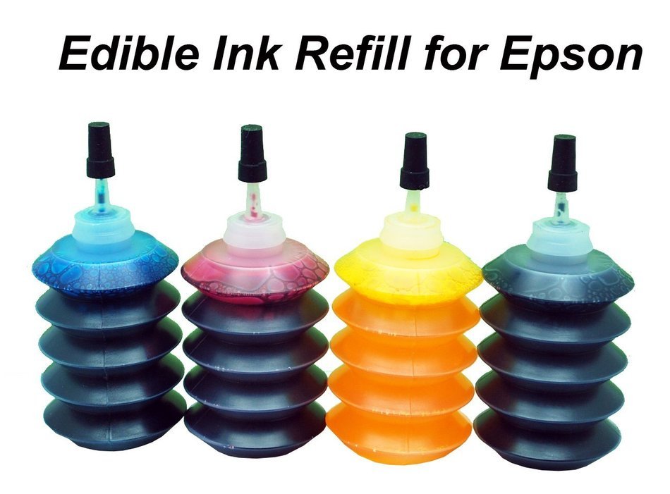 Edible Ink Refill Kit for Epson Printer - 1 oz Bottles 4 Colors Black Cyan Yellow Magenta