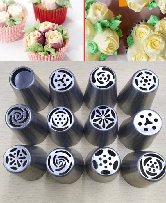 Dewel Multi-Pattern Russian Piping Tips, 12PCS Icing Decorating Tips ...