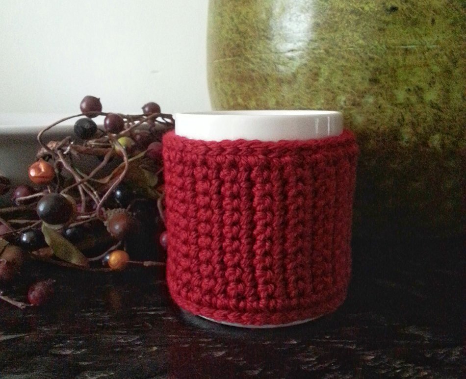 Crochet Acrylic Coffee Mug Cozy Marsala