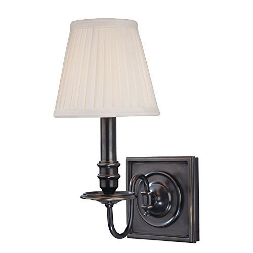 Hudson Valley Lighting Sheldrake 1-Light Wall Sconce - Old Bronze Finish with Off White Faux Silk Shade by Hudson...