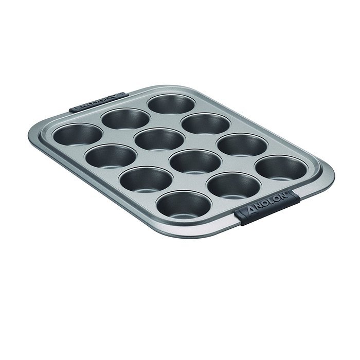Anolon 12 Cup Advanced Nonstick Bakeware Muffin Pan with Silicone Grips, Gray N5
