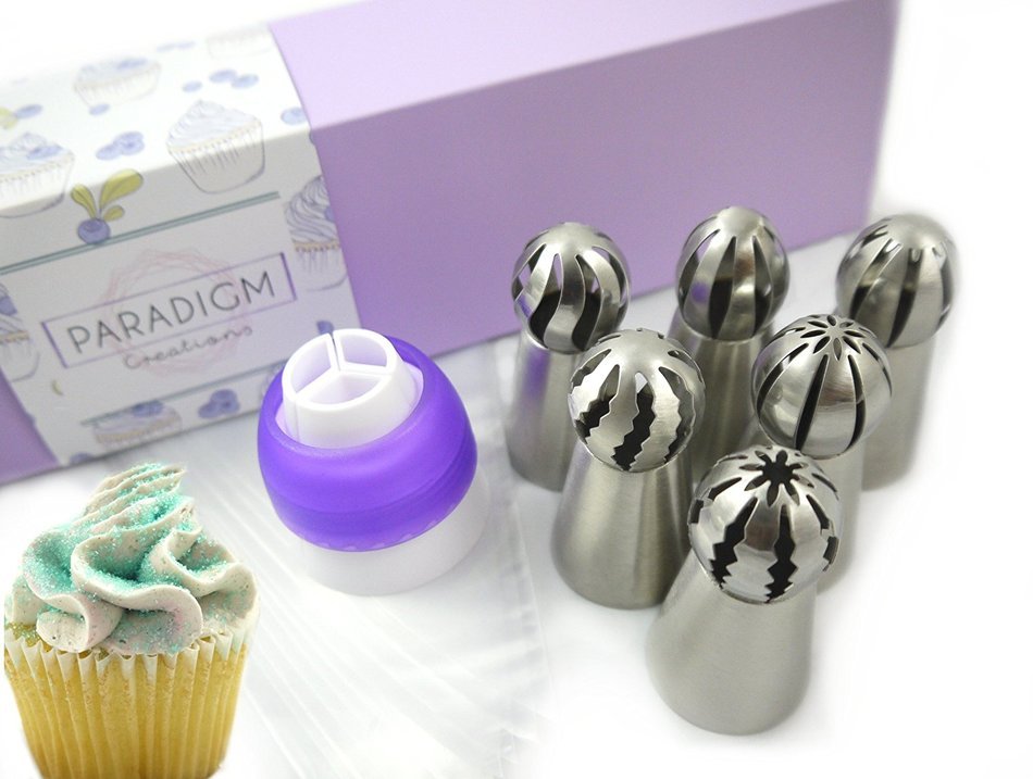 NEW 17 pcs/set Russian Icing Stainless Steel Nozzles Tips Set for Pastry Cake Cupcake Fondant Baking - 6 Sphere... N5