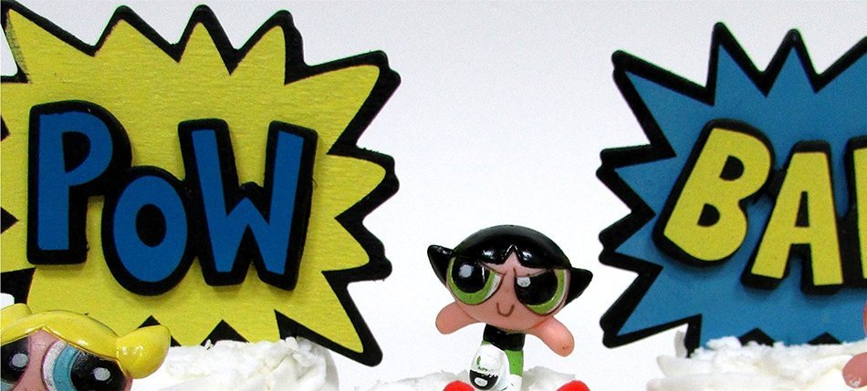 POWERPUFF GIRLS 8 Piece Birthday CUPCAKE Topper Set Featuring Powerpuff Girls Figures and Decorative Themed Accessories... N4