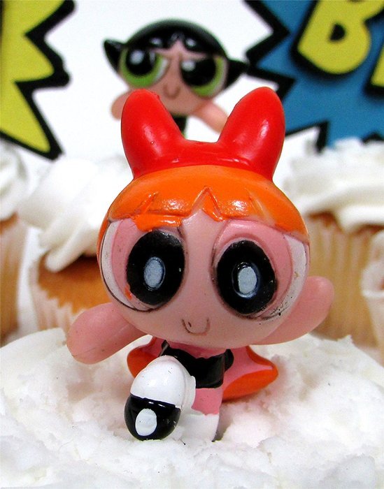 POWERPUFF GIRLS 8 Piece Birthday CUPCAKE Topper Set Featuring Powerpuff Girls Figures and Decorative Themed Accessories... N5