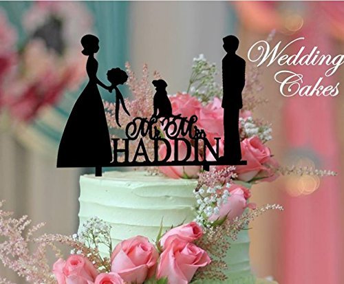 ShinyBeauty Wedding-Cake-Topper-Dog,Mr and Mrs Cake Topper,Acrylic Cake Topper,Silhouette Cake Topper (Design 5) N3