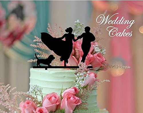 ShinyBeauty Wedding-Cake-Topper-Dog,Mr and Mrs Cake Topper,Acrylic Cake Topper,Silhouette Cake Topper (Design 5) N5