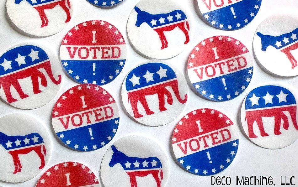 24 Small 1.5" I VOTED DEMOCRAT REPUBLICAN Political Party 2016 Election Decorative Wafer Paper Toppers Cookie...