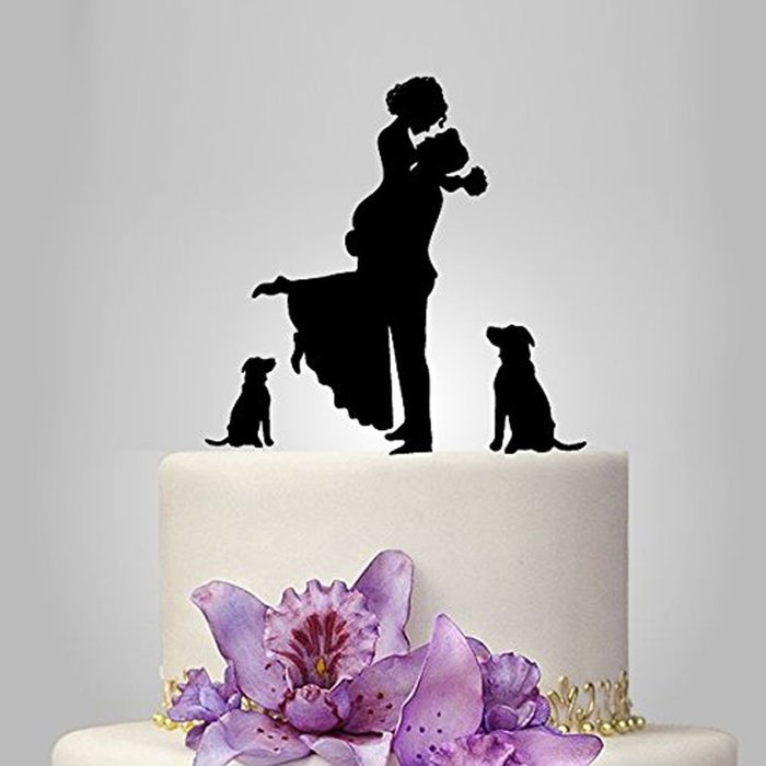 Aisila Acrylic Bride and Groom Pets Two Dogs Cake Topper Black N3