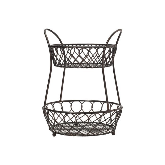 Gourmet Basics by Mikasa Loop And Lattice 2-Tier Metal Basket, Antique Black N2