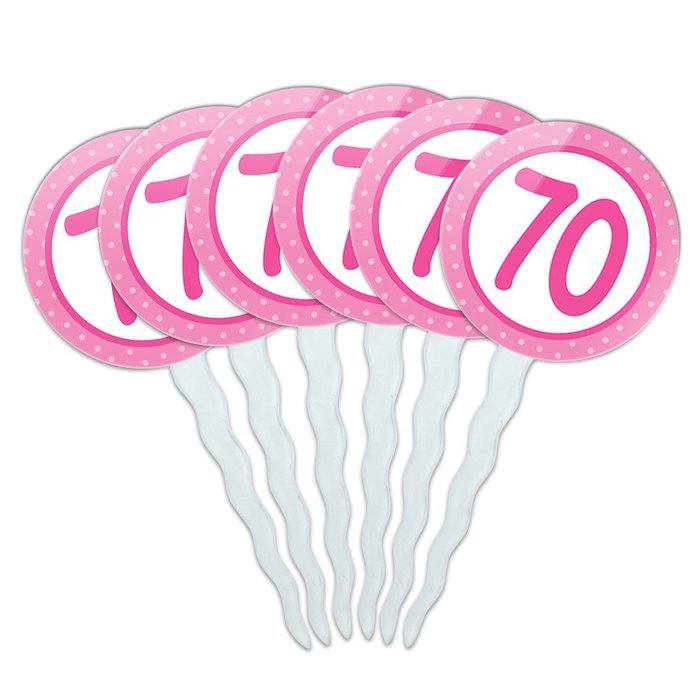 Set of 6 Cupcake Picks Toppers Decoration Birthday Party Pink Dots - 21 Twenty One N29