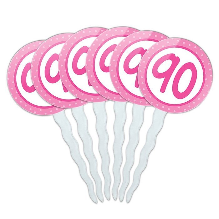 Set of 6 Cupcake Picks Toppers Decoration Birthday Party Pink Dots - 21 Twenty One N31
