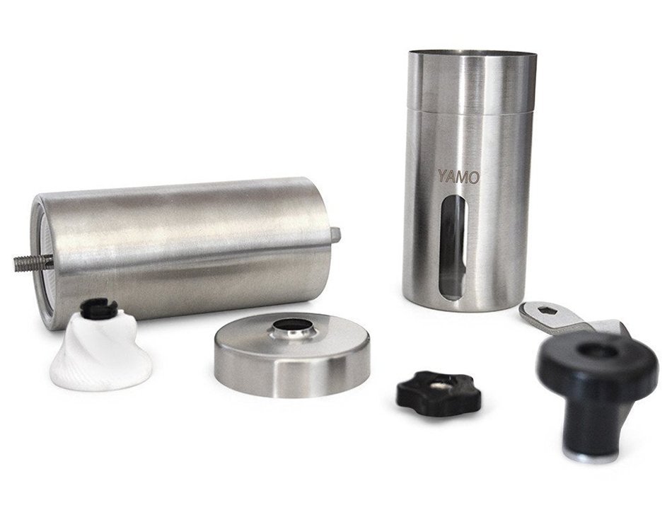 YAMO Manual Coffee Grinder - Conical Burr Mill for Precision Brewing - Brushed Stainless Steel