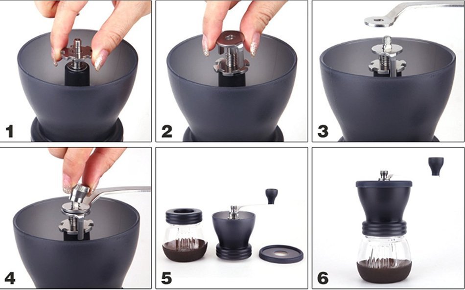 Manual Coffee Grinder with Ceramic Burr, Glass Jar and Storage Lid in Black N3