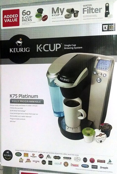 Keurig K75 Platinum Single-Cup Home-Brewing System with Water Filter Kit, 60 K-Cup Packs, and Reuseable Keurig...
