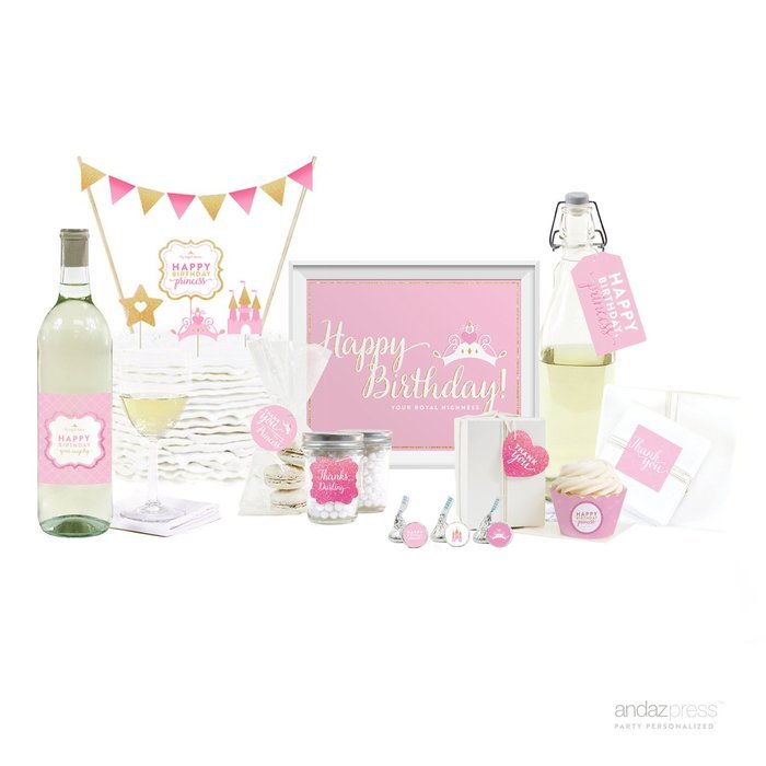 Andaz Press Sparkle Princess Birthday Collection, Happy Birthday Water Bottle Labels, 20-Pack N22