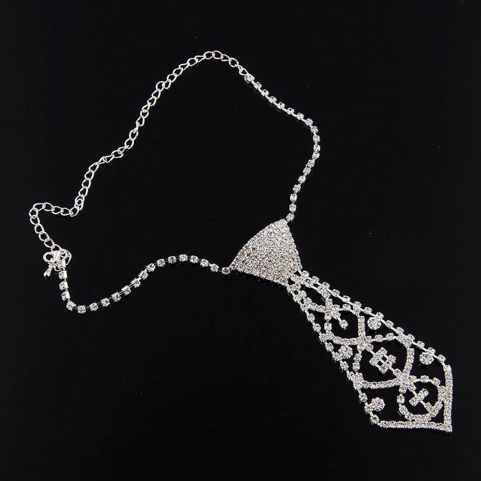 Charm Fashion Bling Glitter Rhinestone Neck Tie Necklace for Prom Ball Party N2