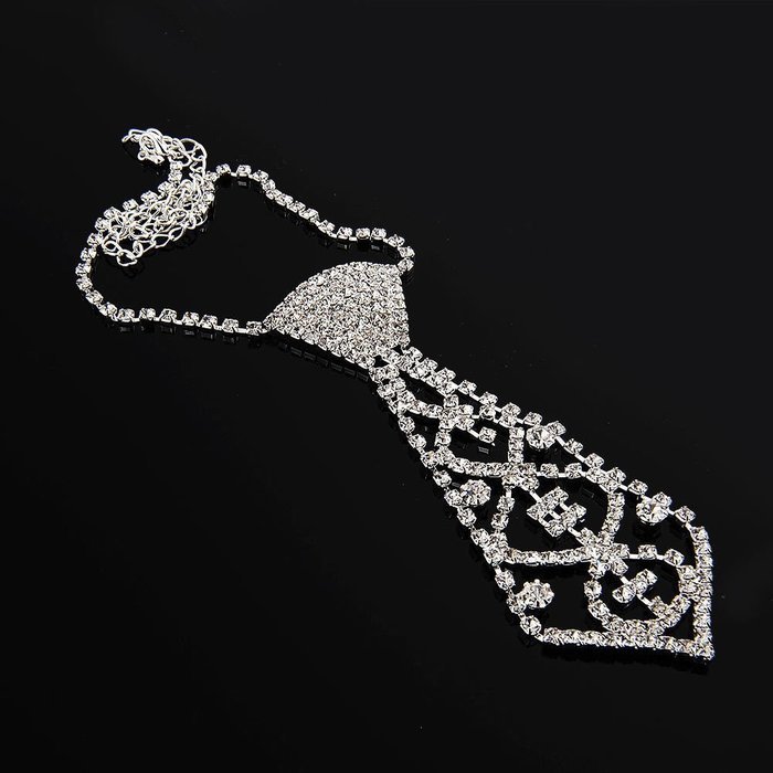 Charm Fashion Bling Glitter Rhinestone Neck Tie Necklace for Prom Ball Party N3
