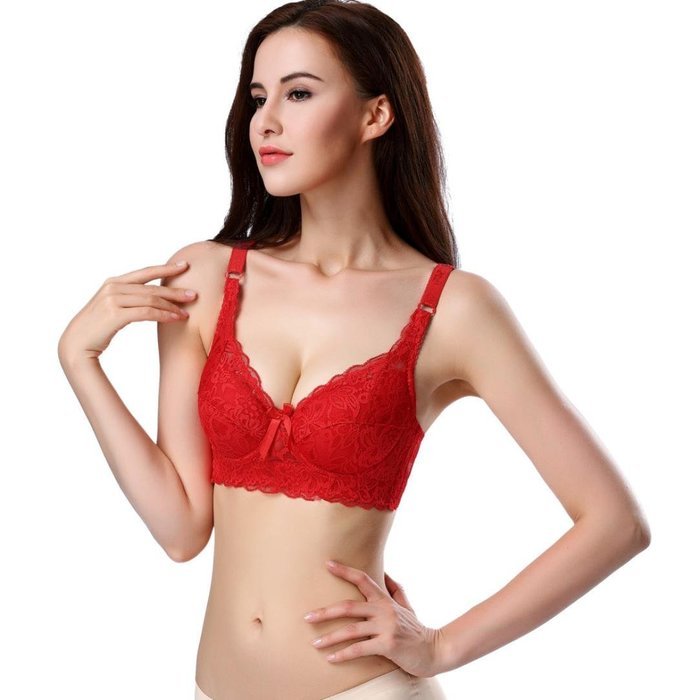 PHOTNO Women Push Up Deep V Ultrathin Underwire Padded Lace Brassiere Bra Big Size N21