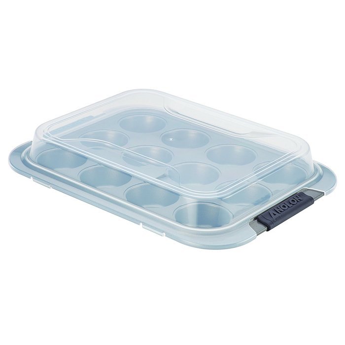 Anolon 12 Cup Advanced Nonstick Bakeware Muffin Pan with Silicone Grips, Gray N6