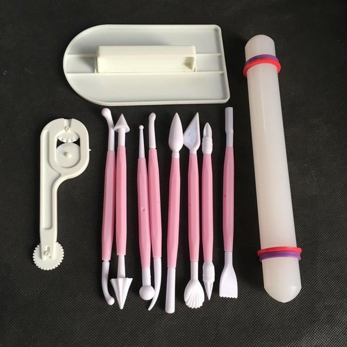 Binmer(TM) 11 Pcs Sugarcraft Cake Decorating Smoother Fondant Plunger Cutters Embosser Rolling Pin Modeling Tools... N7