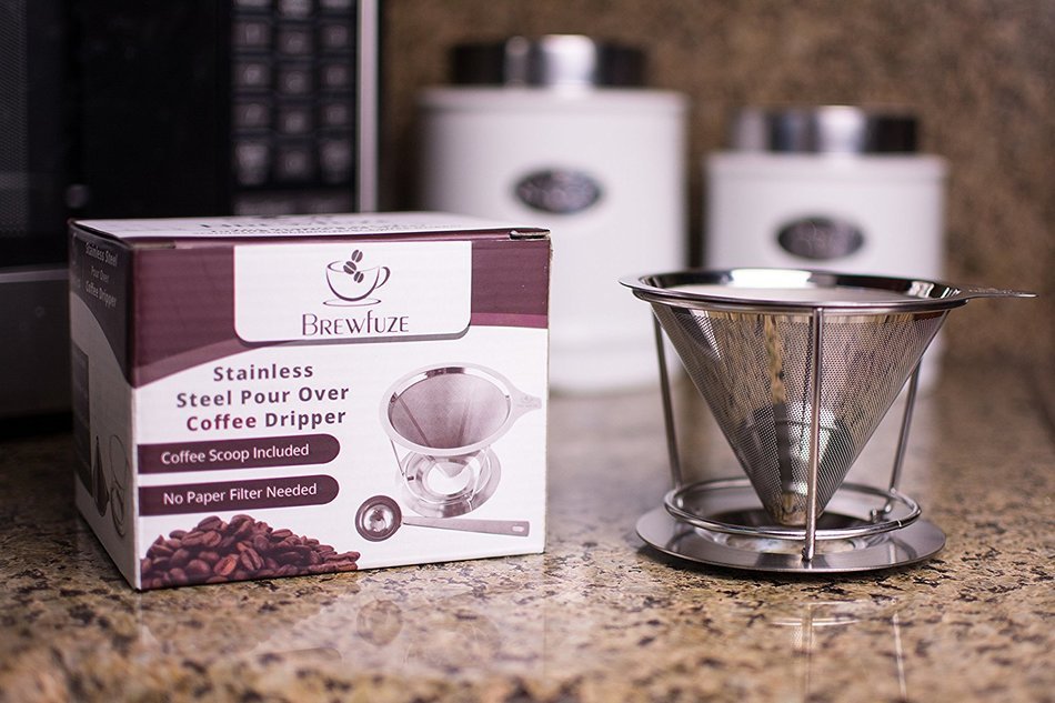 Brewfuze Pour Over Coffee Dripper Filter | Durable & Rust Proof Stainless Steel Drip Coffee Cone With Double Mesh... N5