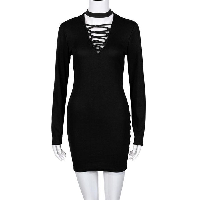 Women Dress,Haoricu Feminine Fashion Bandage Sexy Long Sleeve Dress Casual Straight Dress N5