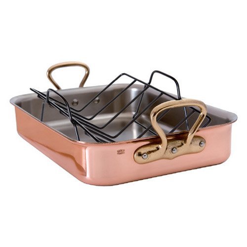 Mauviel M'Heritage Copper Roasting Pan with Rack, 15.7 Inch