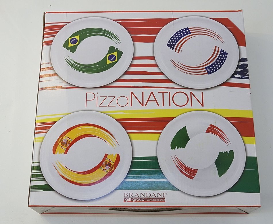 Brandani: "Pizza Nation" Set of 4 Pizza Plates [ Italian Import ] N6