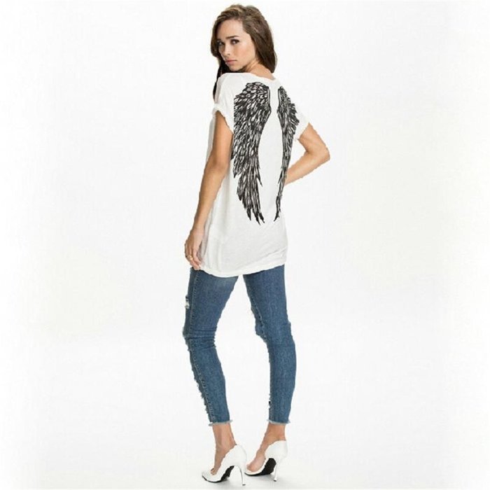 Phoneix All-match Back Angel Wings Printed Women's T shirt O Neck Loose Casual Women Tops N2