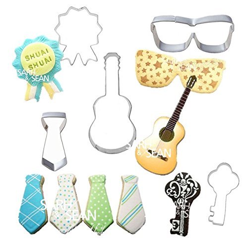 Anyana 5pcs/set Metal Stainless Steel Gentleman Fashions of Guitar Medal Tie Glasses and Key Biscuits Cutters... N8