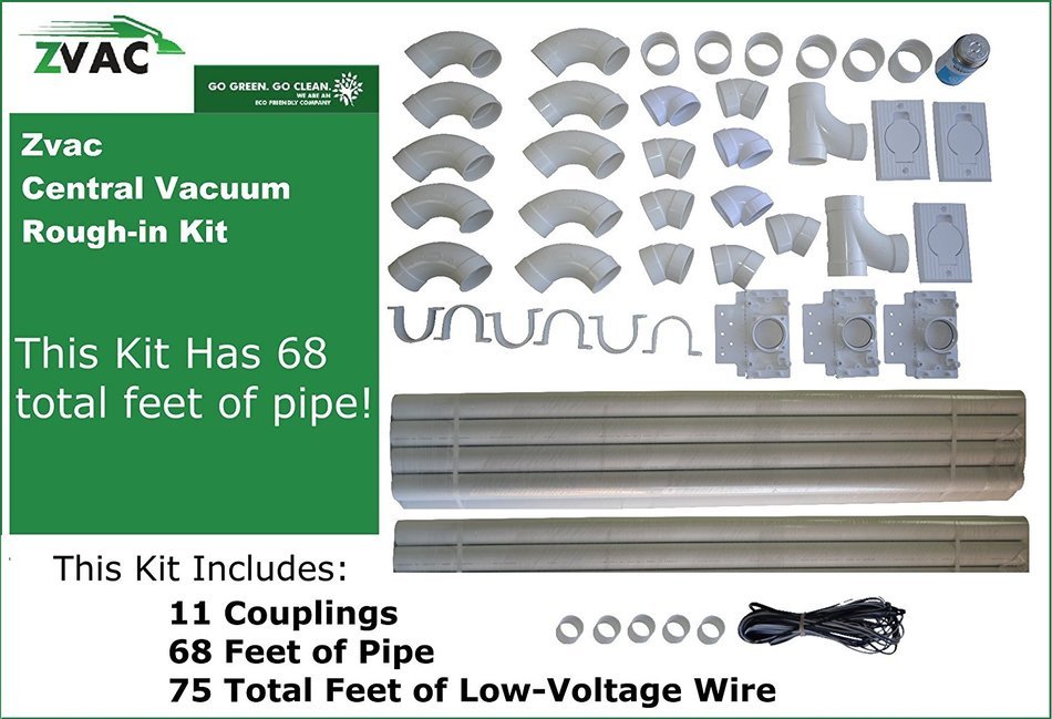 Central Vacuum Installation Kit For All Homes Rough-in Built-In CVac 3 Inlet Kit With Pipe by Zvac with 48 Foot... N9