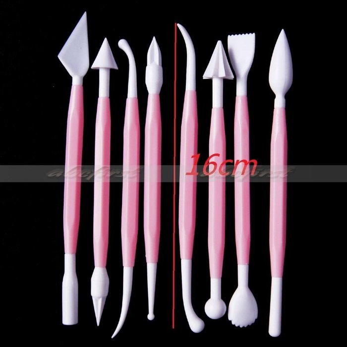 Generic 8Pcs/Set Modelling Carving Fondant Cake Flower Chocolate Craft Tool Decorating Cutters Kit(White) N5