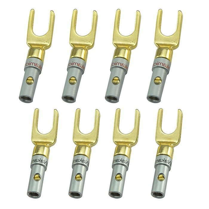 UCEC Y Plug 45 Degree Spade Connector for Speaker Wire DIY - Pack of 16 (8 Black,8 Red) N2