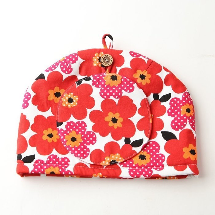 Northern European Style Red Flowered Cotton Cloth Tea Cozy with Teapot Coaster Handmade by Japanese Craftsman... N3