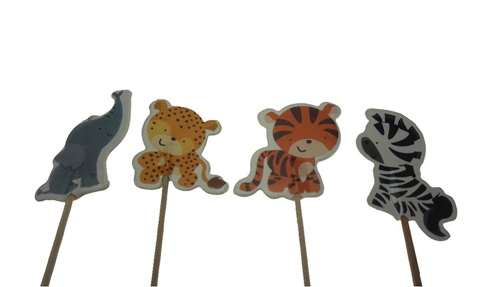 Bilipala 24 Count Zoo Animal Cupcake Toppers Picks, Puffy Picks, Cake & Party Decoration
