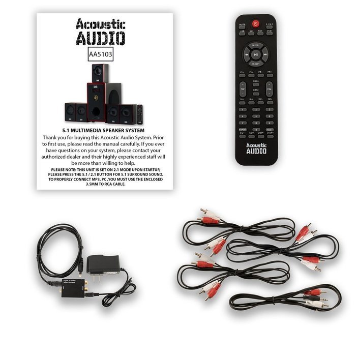 Acoustic Audio AA5103 Home Theater 5.1 Speaker System with Optical Input Surround Sound N2