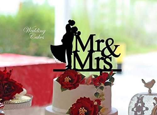 ShinyBeauty Wedding-Cake-Topper-Dog,Mr and Mrs Cake Topper,Acrylic Cake Topper,Silhouette Cake Topper (Design 5) N6