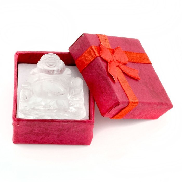 JOVIVI 1pc Natural Carved Gemstones Happy Buddha Figurine Statue 1.2'' Room Decoration, with Gift Box (Rose Quartz) N20