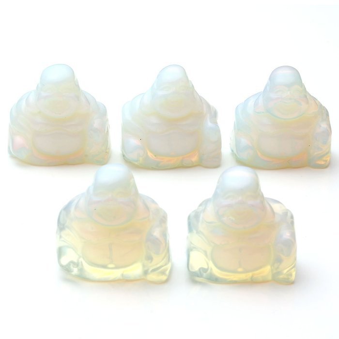JOVIVI 1pc Natural Carved Gemstones Happy Buddha Figurine Statue 1.2'' Room Decoration, with Gift Box (Rose Quartz) N26
