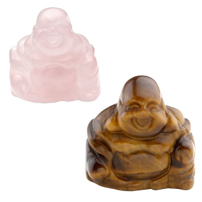 JOVIVI 1pc Natural Carved Gemstones Happy Buddha Figurine Statue 1.2'' Room Decoration, with Gift Box (Rose Quartz) N27