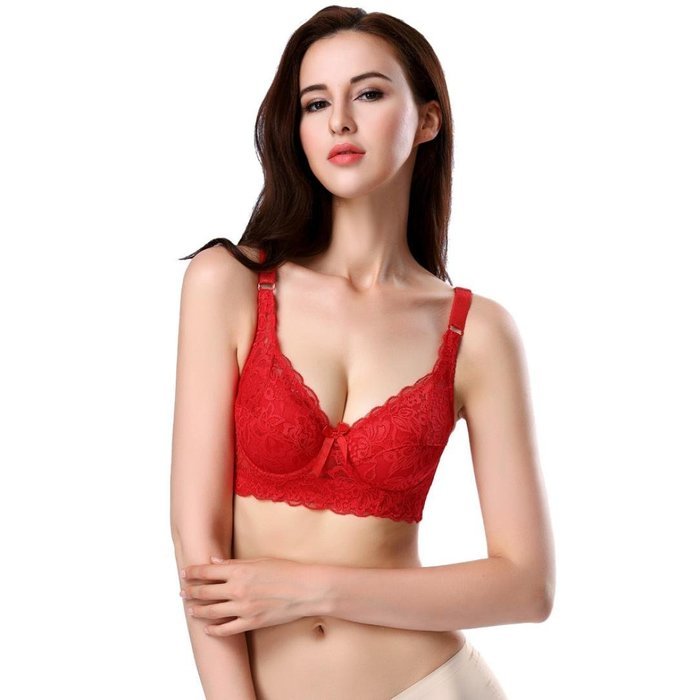 PHOTNO Women Push Up Deep V Ultrathin Underwire Padded Lace Brassiere Bra Big Size N27