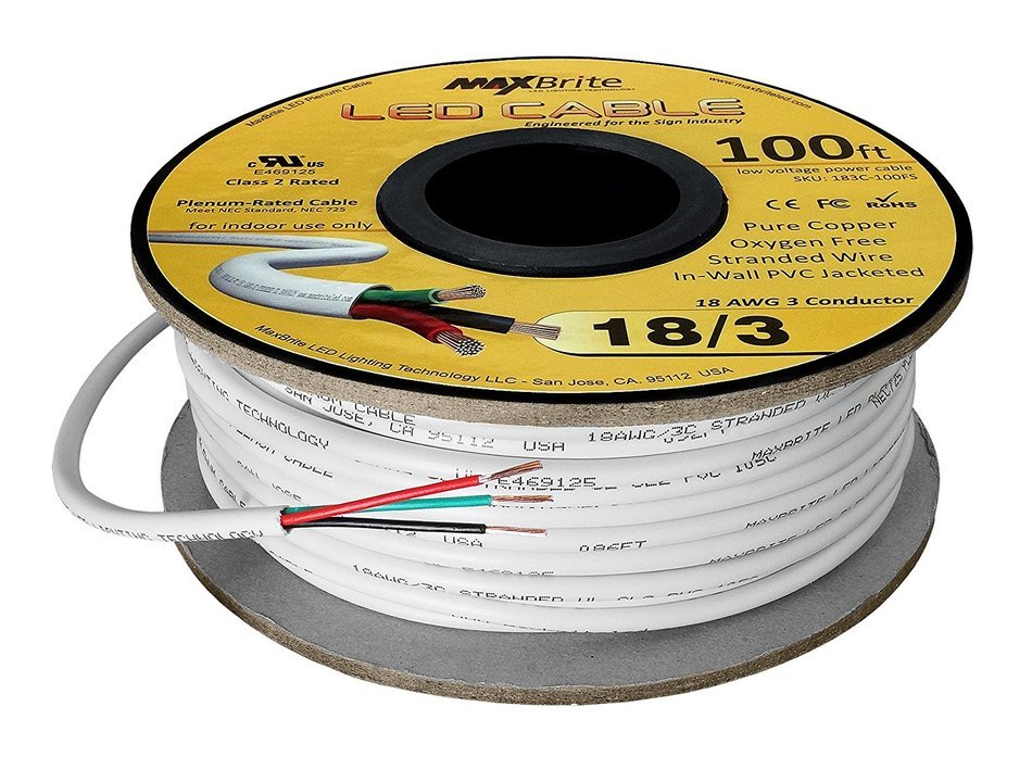 18AWG Low Voltage LED Cable 3 Conductor Jacketed In-Wall Speaker Wire UL/cUL Class 2 (200 ft reel) N2