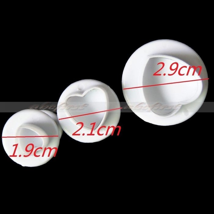 Generic 3Pcs/Set Heart Shaped Fondant plunger Cutter cake decorating Sugarcraft embossing tool(White) N4
