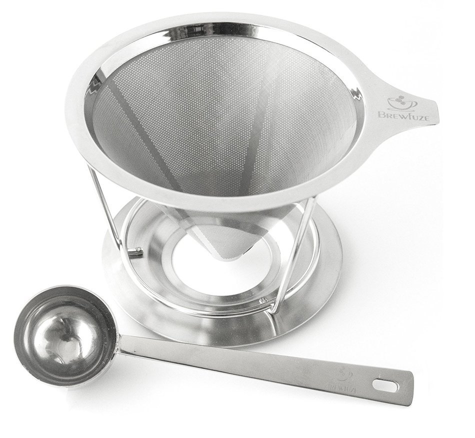 Brewfuze Pour Over Coffee Dripper Filter | Durable & Rust Proof Stainless Steel Drip Coffee Cone With Double Mesh... N6