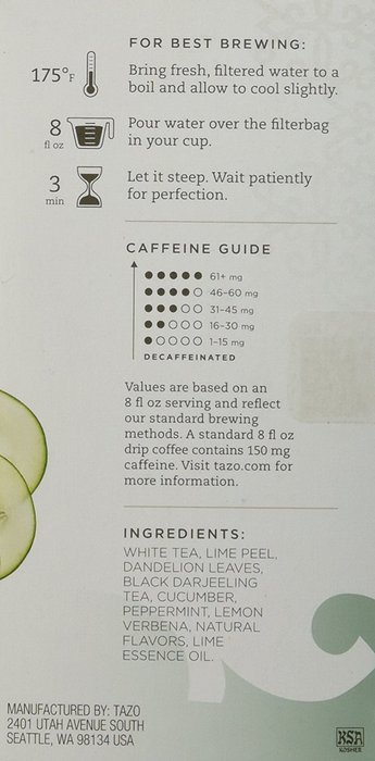Tazo Cucumber White 20 Bags