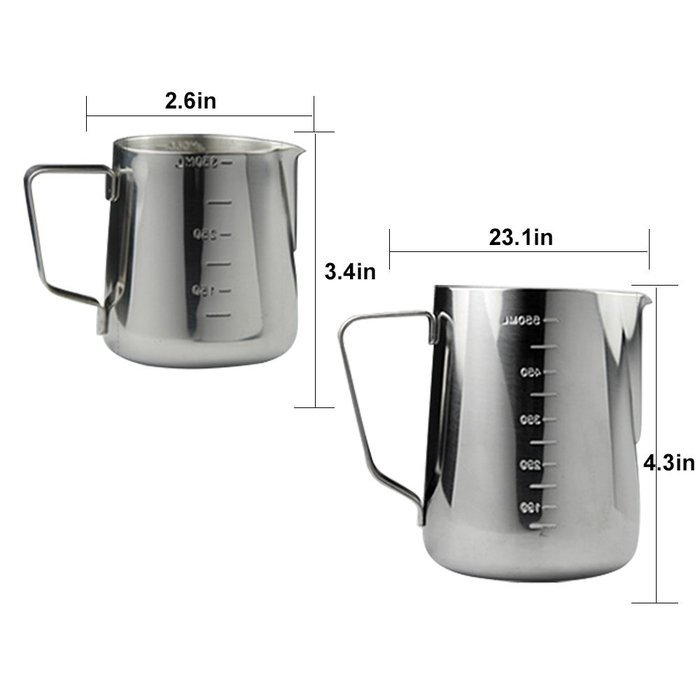 Stainless Steel Milk Coffee Frothing Pitcher Cup Jug Silver Tone (600ml) N10