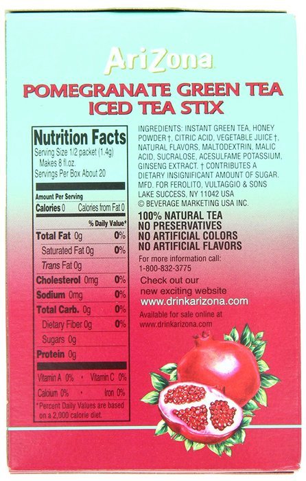 AriZona Pomegranate Green Tea Iced Tea Stix Sugar Free, 1-Ounce Boxes (Pack of 6) N5