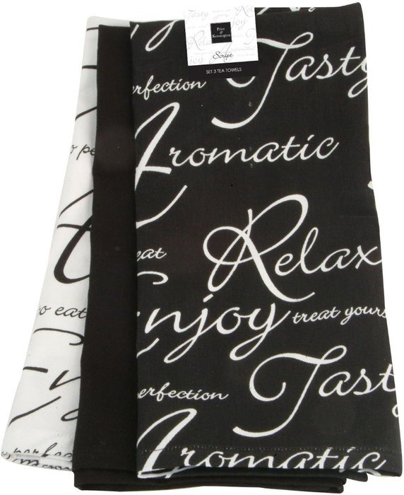 Rayware Script Pack Of 3 Tea Towels Black/White